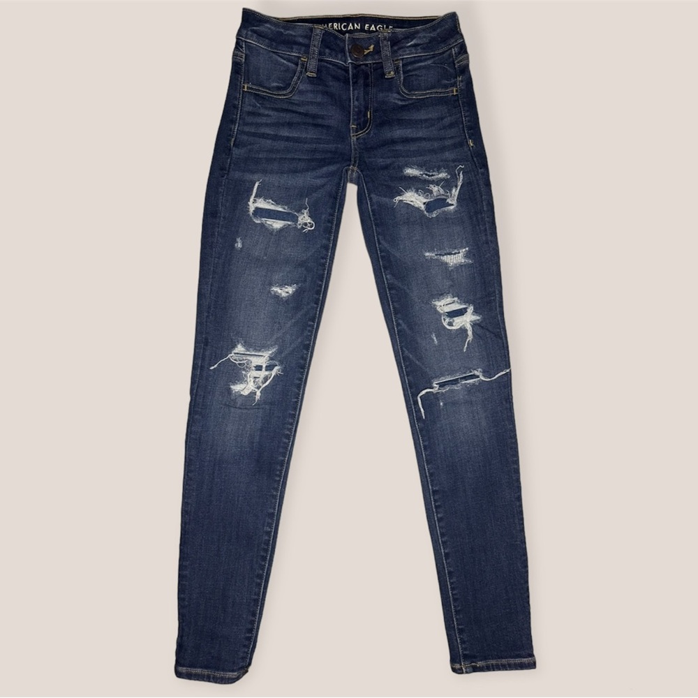 American Eagle Distressed Jegging Jeans- Dark Wash Size 00 Short